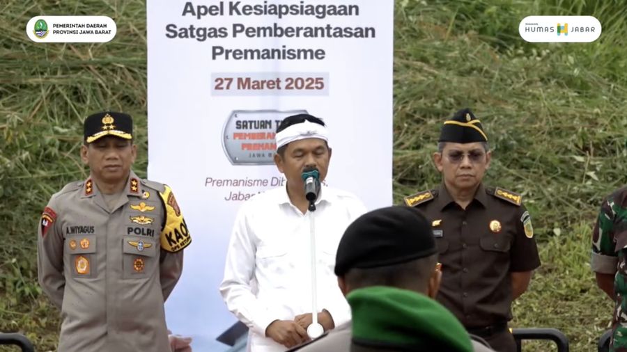 Gubernur Jawa Barat, Dedi Mulyadi dalam apel kesiapsiagaan satgas pemberantasan premanisme. (Tangkapan layar youtube humas Jabar)