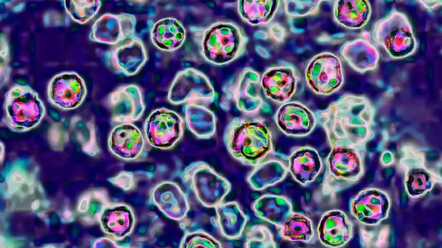 Virus campak, paramyxoviridae dari famili Morbillivirus, tampilan mikroskopi penularan. (BSIP/Universal Images Group)
