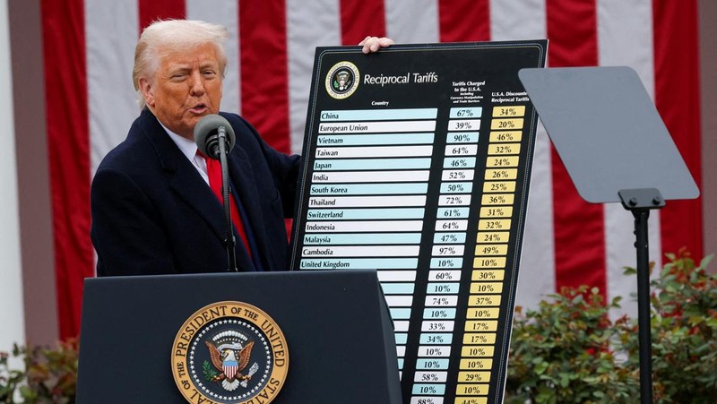 Presiden AS Donald Trump berjalan untuk menyampaikan sambutan tentang tarif di Rose Garden di Gedung Putih di Washington, D.C., AS, 2 April 2025. (REUTERS/Carlos Barria)