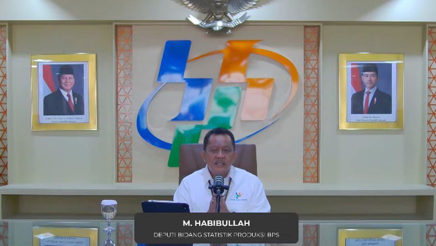 Deputi Bidang Statistik Produksi BPS, M. Habibullah menyampaikan paparan Rilis BPS Selasa (8/4/2025). (Tangkapan Layar Youtube BPS Statistics)