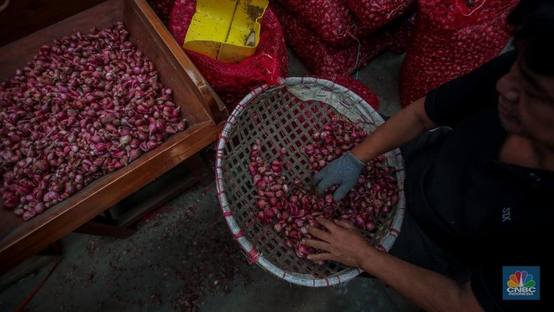 Penjualan cabai rawit di Pasar Induk Kramat Jati, Jakarta, Rabu (9/4/2025). (CNBC Indonesia/Faisal Rahman)