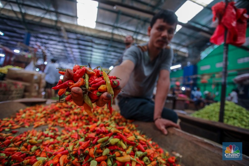 Penjualan cabai rawit di Pasar Induk Kramat Jati, Jakarta, Rabu (9/4/2025). Penjualan cabai rawit di Pasar Induk Kramat Jati, Jakarta, Rabu (9/4/2025). (CNBC Indonesia/Faisal Rahman)