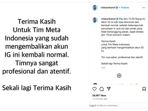 Akun Instagram Ridwan Kamil Kembali Pulih Usai Diretas