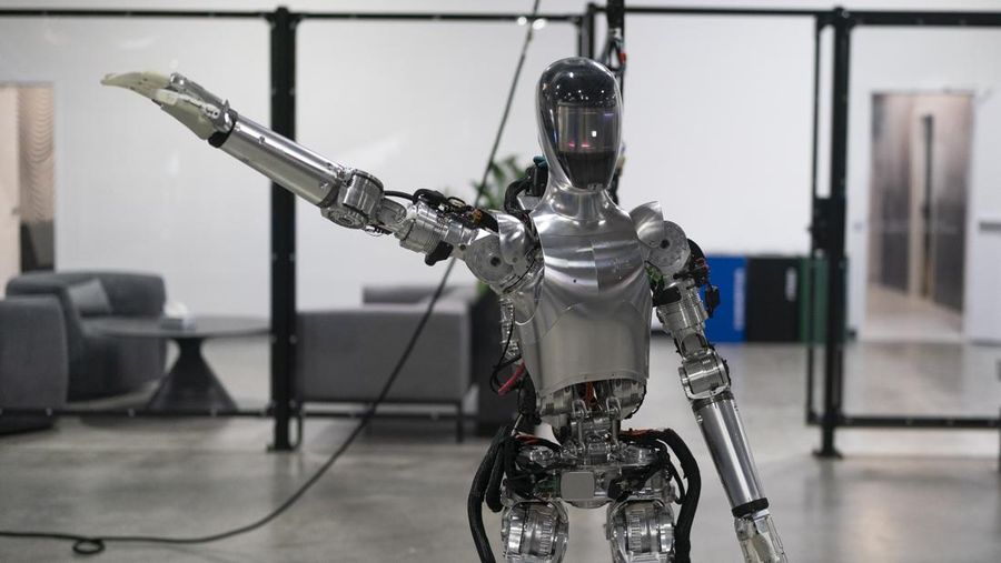 Humanoid robot Figure 01 is demonstrated at Figure AI's test facility in Sunnyvale, Calif., Tuesday, Oct. 3, 2023. 