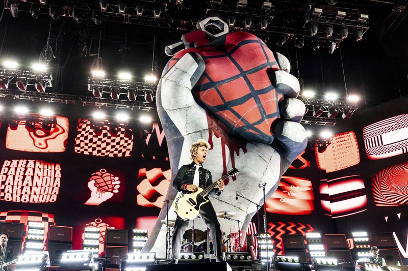 Billie Joe Armstrong of Green Day performs during the first weekend of the Coachella Valley Music and Arts Festival at the Empire Polo Club on Saturday, April 12, 2025, in Indio, Calif. (Photo by Amy Harris/Invision/AP)
