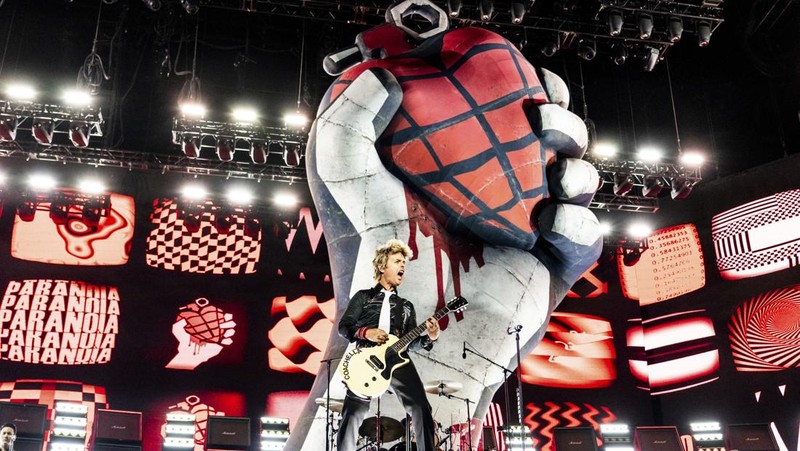 Billie Joe Armstrong of Green Day performs during the first weekend of the Coachella Valley Music and Arts Festival at the Empire Polo Club on Saturday, April 12, 2025, in Indio, Calif. (Photo by Amy Harris/Invision/AP)