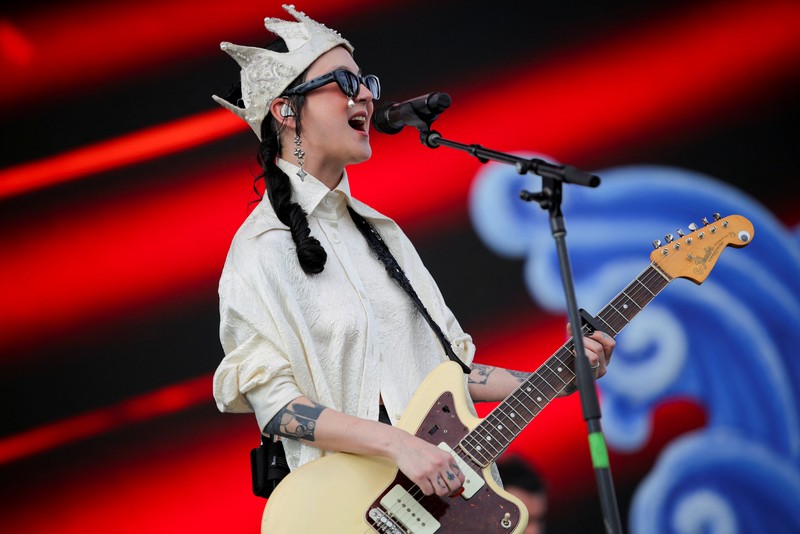 Billie Joe Armstrong of Green Day performs during the first weekend of the Coachella Valley Music and Arts Festival at the Empire Polo Club on Saturday, April 12, 2025, in Indio, Calif. (Photo by Amy Harris/Invision/AP)