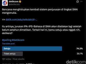 Polling detikcom: 74,3% dari 167 Pembaca Setuju Penjurusan di SMA Dihidupkan Lagi