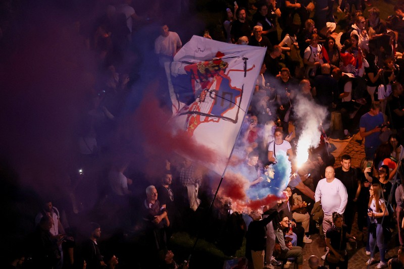==== Mahasiswa Serbia dan pendukung mereka menghadiri protes terhadap pemerintah sebagai bagian dari demonstrasi nasional, di Kraljevo, Serbia, 16 April 2025. (REUTERS/Zorana Jevtic) ====
Mahasiswa Serbia dan pendukung mereka menghadiri protes terhadap pemerintah sebagai bagian dari demonstrasi nasional, di Kraljevo, Serbia, 16 April 2025. (REUTERS/Zorana Jevtic)