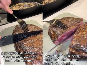 Masak Steak Pakai Wajan Besi, Wanita Ini Kaget Dalamnya Masih Mentah