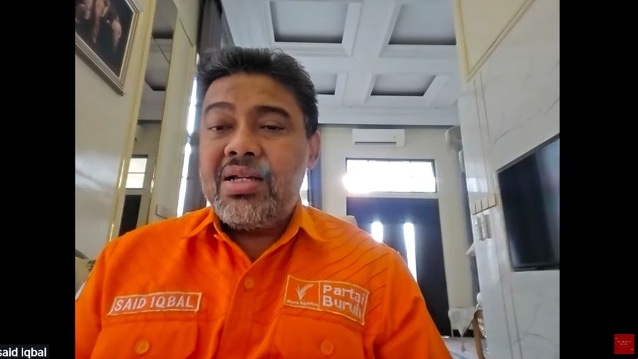 Presiden KSPI, Said Iqbal Memberi keterangan pada peringatan hari buruh 2025. (Tangkapan Layar Youtube)