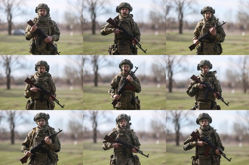 A combination picture shows young recruits of the 72nd Chorni Zaporozhtsi Separate Mechanized Brigade of the Ukrainian Armed Forces poses for a picture, amid Russia's attack on Ukraine, in Kyiv region, Ukraine April 5, 2025. Ukraine's Defence Ministry launched a recruitment drive for young people, 18- to 24-year-olds, to serve in the military for a year for the equivalent of about $24,000 and hefty bonuses. REUTERS/Gleb Garanich