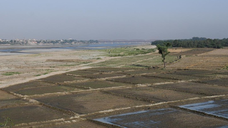 Kekeringan melanda sungai Indus di Hyderabad, Pakistan, Jumat (25/4/20225). (REUTERS/Yasir Rajput)