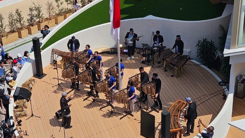 Penampilan Saung Angklung Udjo di World Expo 2025 Osaka. (Dok. Kementerian PPN/Bappenas)