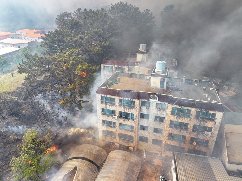Petugas berjibaku memadamkan api yang mendekati bangunan perumahan di Daegu, Korea Selatan, 28 April 2025. (via REUTERS/YONHAP NEWS AGENCY) Petugas berjibaku memadamkan api yang mendekati bangunan perumahan di Daegu, Korea Selatan, 28 April 2025. (via REUTERS/YONHAP NEWS AGENCY)
