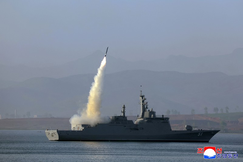 North Korea conducts first test firing of its new warship's weapons system. (KCNA via REUTERS) North Korea conducts first test firing of its new warship's weapons system. (KCNA via REUTERS)