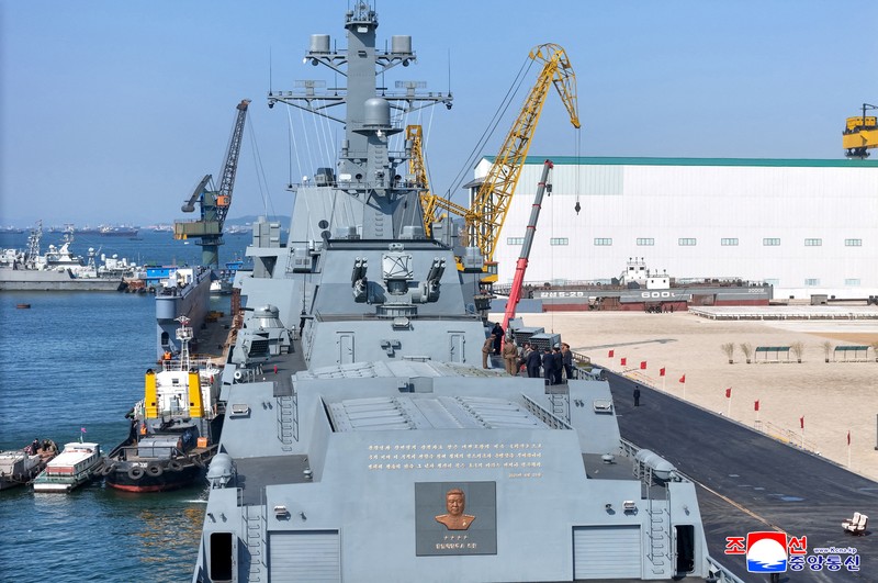 North Korea conducts first test firing of its new warship's weapons system. (KCNA via REUTERS)