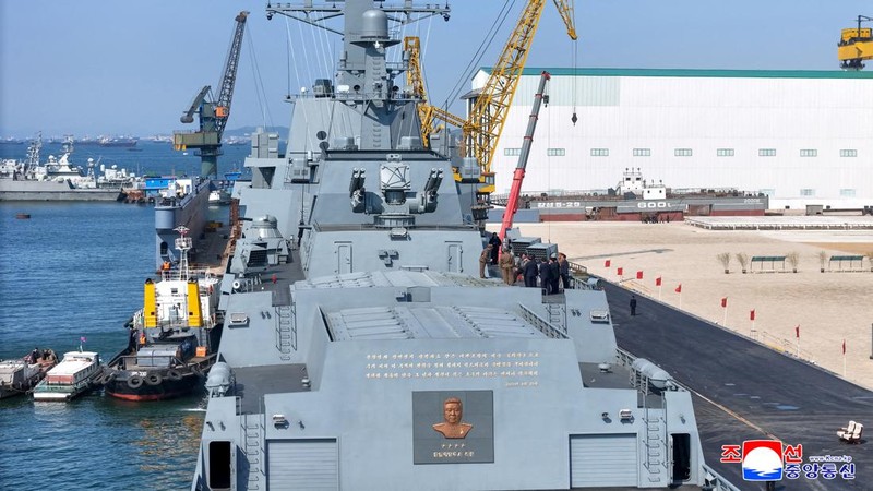 North Korea conducts first test firing of its new warship's weapons system. (KCNA via REUTERS)