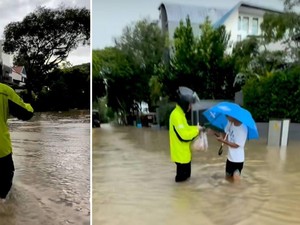 Demi Antar Makanan Pelanggan, Pengemudi Ojol Rela Terjang Banjir