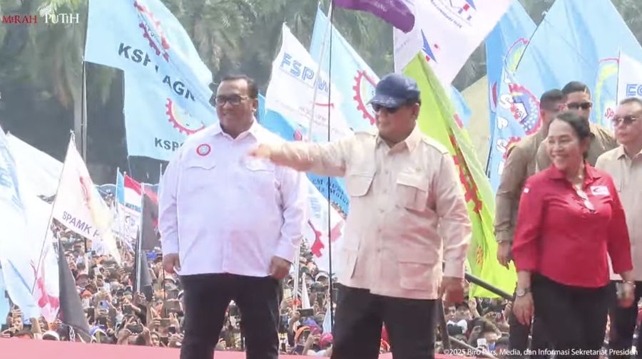 Presiden Prabowo Hadiri Peringatan Hari Buruh Internasional, Monas, 1 Mei 2025. (Tangkapan layar YouTube Setpres RI)