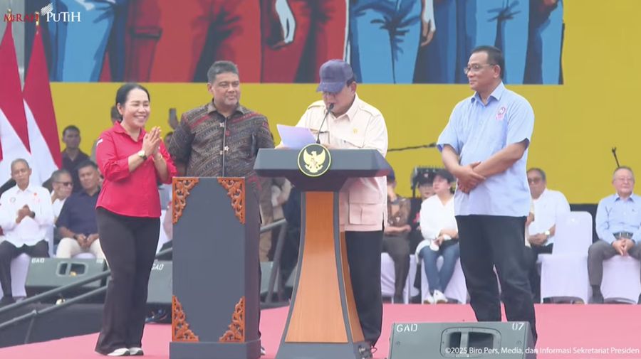Presiden Prabowo Hadiri Peringatan Hari Buruh Internasional, Monas, 1 Mei 2025. (Tangkapan layar YouTube Setpres RI)
