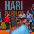 Presiden Prabowo Hadiri Peringatan Hari Buruh Internasional, Monas, Kamis (1/5/2025). (CNBC Indonesia/Faisal Rahman)
