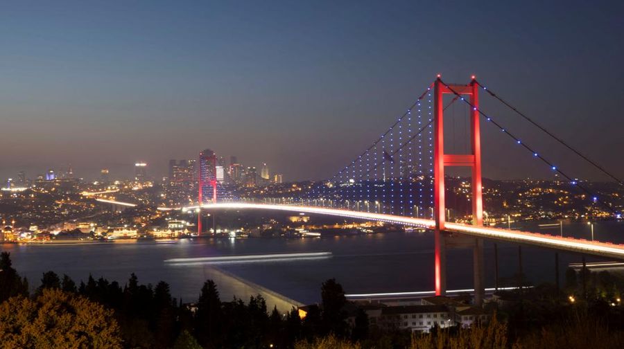 Orang-orang memberi makan burung camar saat mereka berlayar melalui Bosphorus dengan feri di Istanbul, Turki, 23 April 2025. (REUTERS/Umit Bektas)