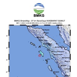 Gempa M5,2 Guncang Nias, Pusatnya di Zona Megathrust Mentawai Siberut