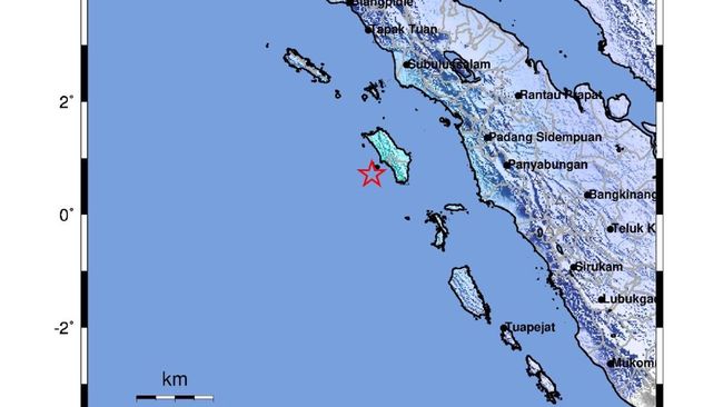 Gempa M5,2 Guncang Nias, Pusatnya di Zona Megathrust Mentawai Siberut