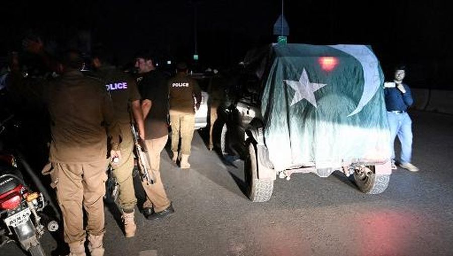 Security personnel cordon off a road near Nur Khan military airbase after Indian strikes in Rawalpindi on May 10, 2025. Pakistan's military on May 10 said India launched another wave of missiles targeting three air bases -- including one on the outskirts of the capital -- as the conflict between the nuclear-armed neighbours spiralled toward full-blown war. (Photo by Aamir QURESHI / AFP)