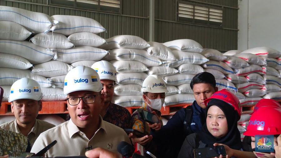 Wamentan Sudaryono saat meninjau Sentra Penggilingan Padi Bulog di Karawang, Jawa Barat. (CNBC Indonesia/Martyasari Rizky)
