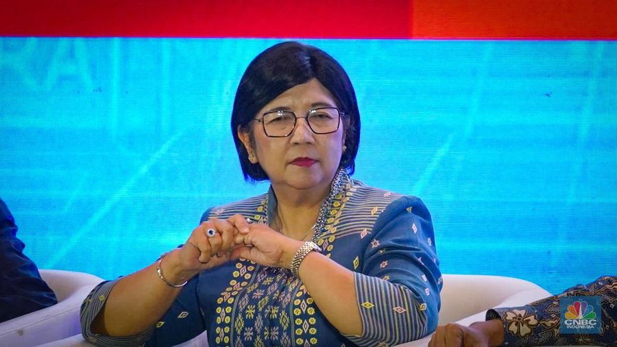 Deputi Gubernur Senior Bank Indonesia (BI) Destry Damayanti dalam Outlook Ekonomi DPR di Jakarta, Selasa (20/5/2025). (CNBC Indonesia/Tias Budiarto)