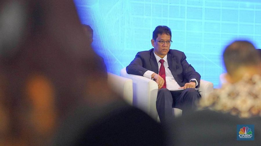Ketua Dewan Komisioner Lembaga Penjamin Simpanan (LPS) Purbaya Yudhi Sadewa dalam Outlook Ekonomi DPR di Jakarta, Selasa (20/5/2025). (CNBC Indonesia/Tias Budiarto)
