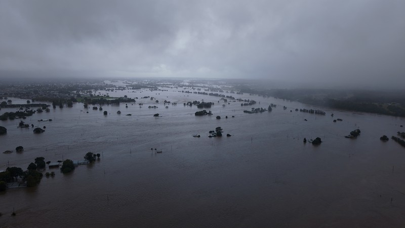 Pemandangan drone menunjukkan daerah yang terendam banjir setelah hujan lebat di Tinonee, New South Wales, Australia, 21 Mei 2025. Harrison Reed/Handout via REUTERS