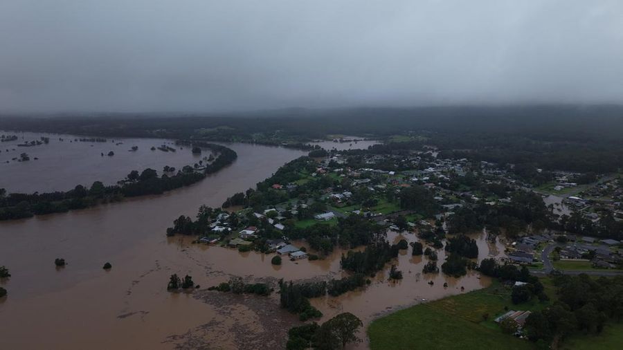 Pemandangan drone menunjukkan daerah yang terendam banjir setelah hujan lebat di Tinonee, New South Wales, Australia, 21 Mei 2025. Harrison Reed/Handout via REUTERS