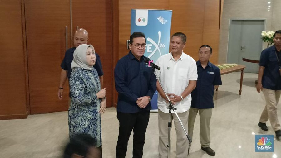Mendag Budi Santoso dalam peluncuran Indonesia International Furniture Expo (IFEX) 2026 di Kantor Kemendag, Jakarta Pusat pada Rabu (21/5). (CNBC Indonesia/Ferry Sandi)