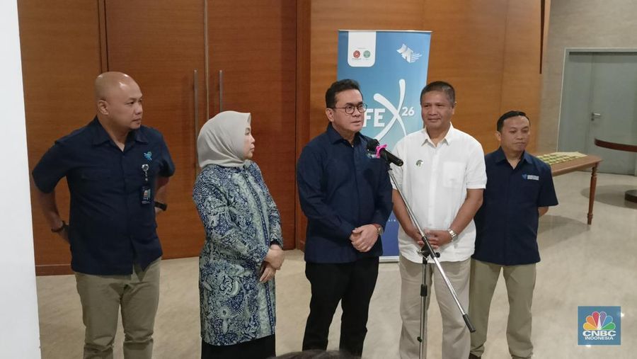 Mendag Budi Santoso dalam peluncuran Indonesia International Furniture Expo (IFEX) 2026 di Kantor Kemendag, Jakarta Pusat pada Rabu (21/5). (CNBC Indonesia/Ferry Sandi)