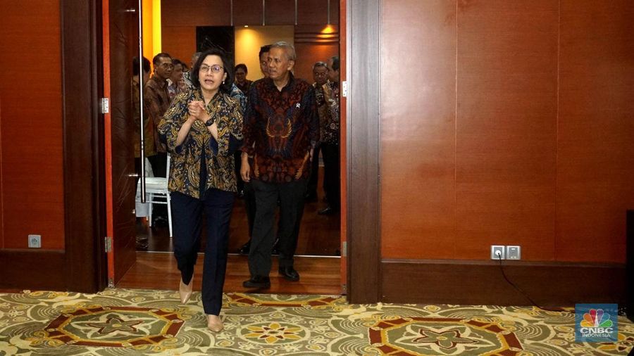Konferensi Pers APBN KITA bulan Mei 2025. (CNBC Indonesia/Muhammad Sabki)