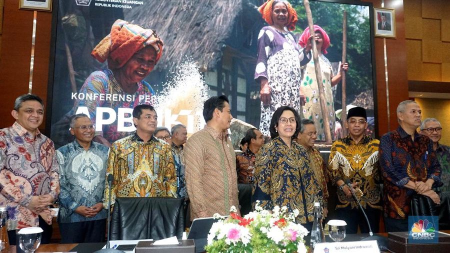 Konferensi Pers APBN KITA bulan Mei 2025. (CNBC Indonesia/Muhammad Sabki)