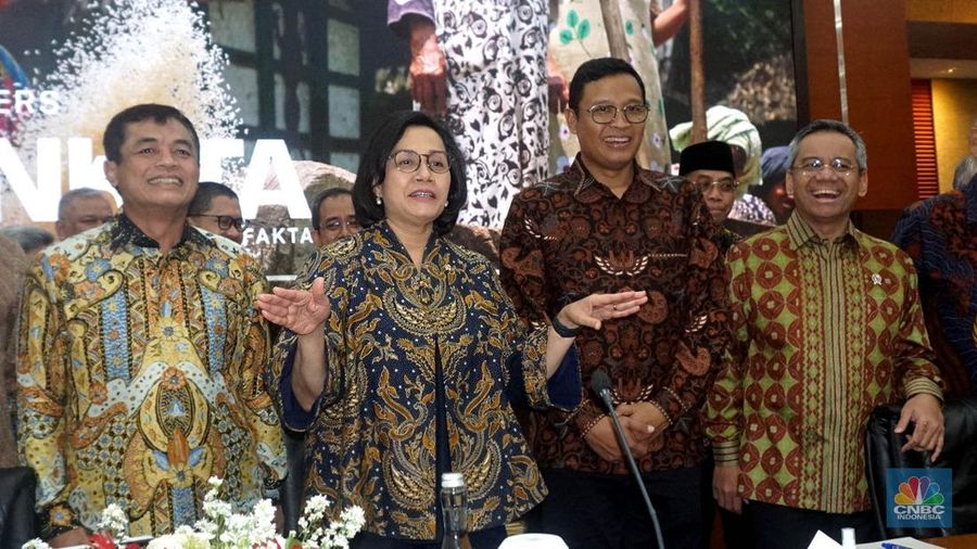 Konferensi Pers APBN KITA bulan Mei 2025. (CNBC Indonesia/Muhammad Sabki)
