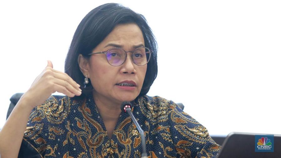 Menkeu Sri Mulyani saat Konferensi Pers APBN KITA bulan Mei 2025. (CNBC Indonesia/Muhammad Sabki)