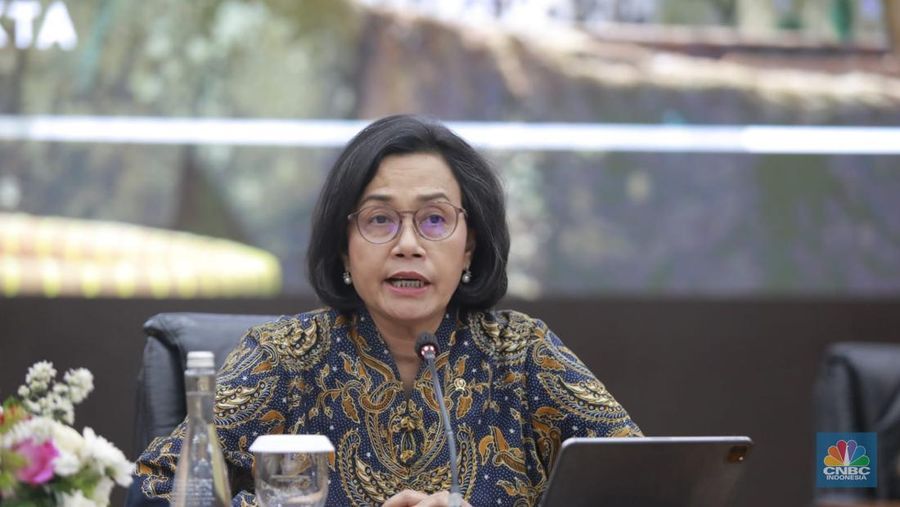 Menteri Keuangan, Sri Mulyani saat Konferensi Pers APBN KITA bulan Mei 2025. (CNBC Indonesia/Muhammad Sabki)