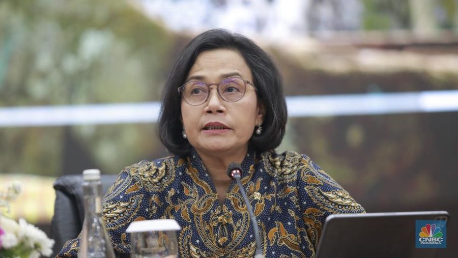 Menteri Keuangan, Sri Mulyani saat Konferensi Pers APBN KITA bulan Mei 2025. (CNBC Indonesia/Muhammad Sabki)