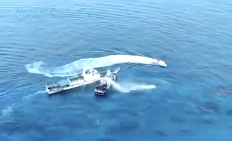 Sebuah kapal penjaga pantai China bertabrakan dengan kapal pemerintah Filipina di dekat terumbu karang yang disengketakan di Laut Cina Selatan. (Tangkapan Layar Video/REUTERS)