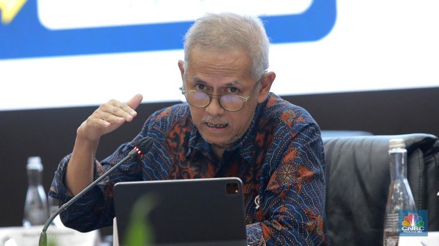Wakil Menteri Keuangan RI, Anggito Abimanyu saat Konferensi Pers APBN KITA bulan Mei 2025. (CNBC Indonesia/Muhammad Sabki)