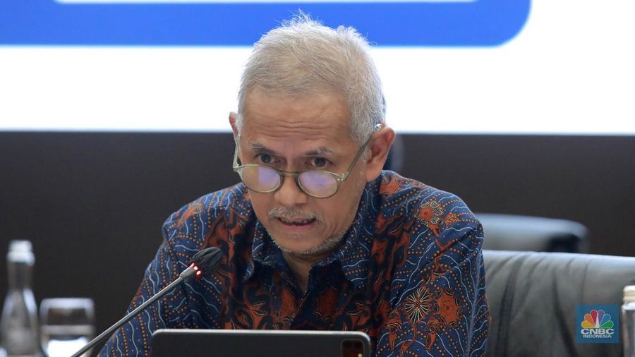 Wakil Menteri Keuangan RI, Anggito Abimanyu saat Konferensi Pers APBN KITA bulan Mei 2025. (CNBC Indonesia/Muhammad Sabki)