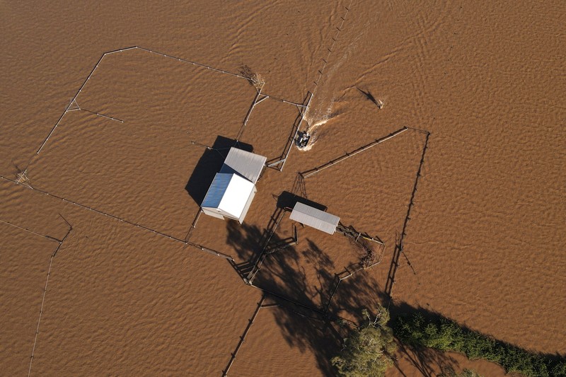 Foto udara menunjukkan daerah yang terendam banjir di dekat Sungai Hunter di Heatherbrae, Australia, Sabtu, (24/5/2025). (REUTERS/Hollie Adams) Foto udara menunjukkan daerah yang terendam banjir di dekat Sungai Hunter di Heatherbrae, Australia, Sabtu, (24/5/2025). (REUTERS/Hollie Adams)