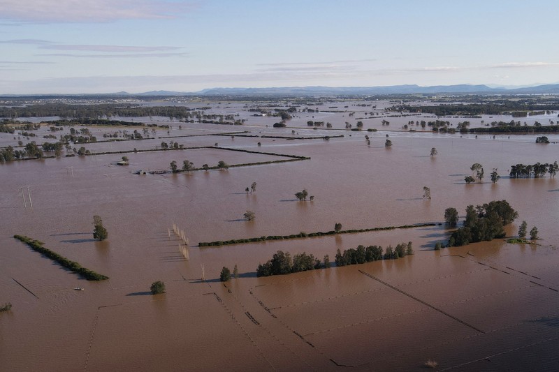 Foto udara menunjukkan daerah yang terendam banjir di dekat Sungai Hunter di Heatherbrae, Australia, Sabtu, (24/5/2025). (REUTERS/Hollie Adams) Foto udara menunjukkan daerah yang terendam banjir di dekat Sungai Hunter di Heatherbrae, Australia, Sabtu, (24/5/2025). (REUTERS/Hollie Adams)