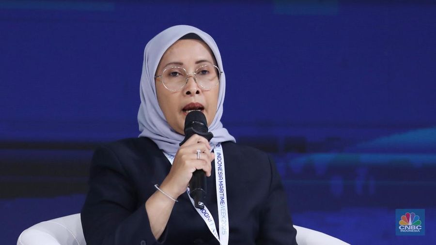 Director of Finance PT Pertamina International Shipping, Dian Kurniawati saat sesi dialog Indonesia Maritime Week 2025 di Jakarta International Convention Centre (JICC), Senayan, Jakarta, Senin (26/5/2025). (CNBC Indonesia/Tri Susilo)