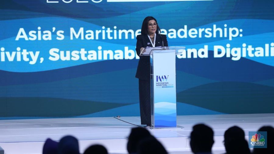 Menteri Koordinator Bidang Infrastruktur dan Pembangunan Kewilayahan, Agus Harimurti Yudhoyono saat menghadiri pembukaan Indonesia Maritimr Week 2025 di Jakarta International Convention Centre (JICC), Senayan, Jakarta, Senin (26/5/2025). (CNBC Indonesia/Tri Susilo)